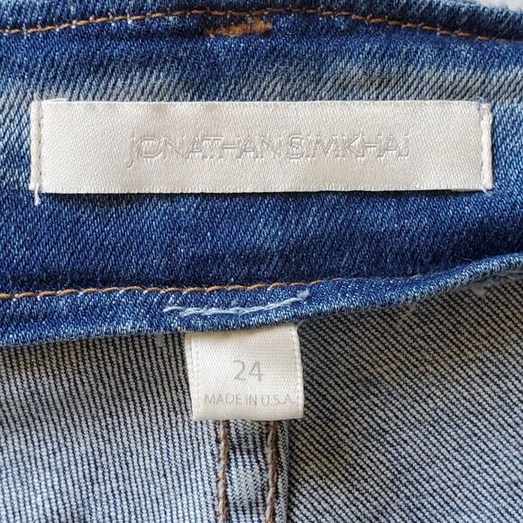 Jonathan Simkhai Payton Denim Cargo Jeans Mid Rise Straight Leg Zipper Hem - Picture 14 of 16
